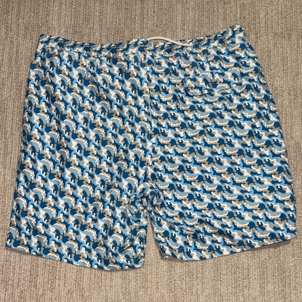 Peter Millar Mens Size XL Blue Sea Camo Mesh Swim Hybrid Trunks Performance - Picture 9 of 10